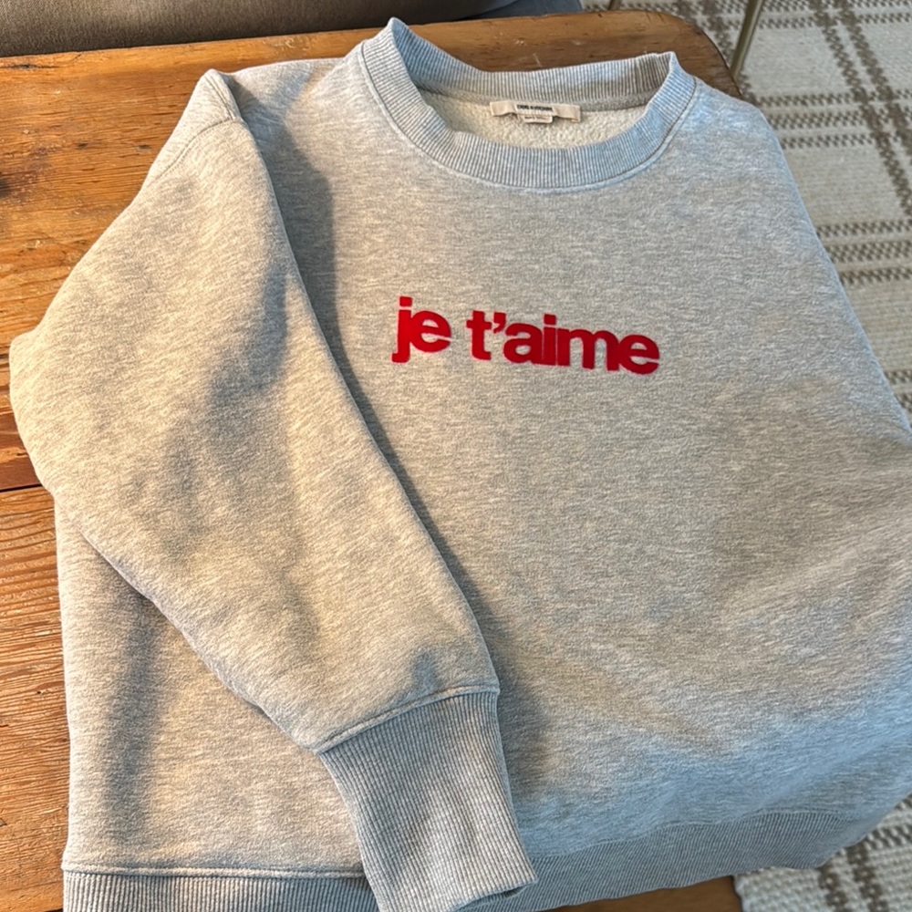 Zadig & Voltaire Gray Crewneck Sweater Je T’aime in Red Medium